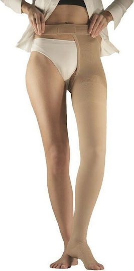 Sigvaris Traditional 503 Open Toe Graduated Compression Thigh High Stockings Αριστερή Long 23-32 mmHg Beige