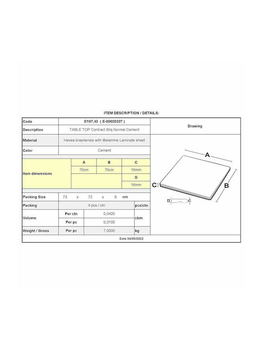 Woodwell Contract Sliq Square Table Surface made of Particleboard in Gray Color 70x70x1.4cm Ε107,43 1pcs