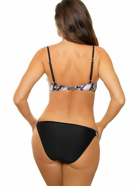 Marko Padded Underwire Bikini Set Bra & Slip Bottom with Adjustable Straps Black Animal Print