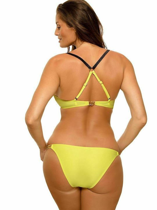 Marko Padded Underwire Bikini Set Bra & Slip Bottom with Laces with Adjustable Straps Yellow