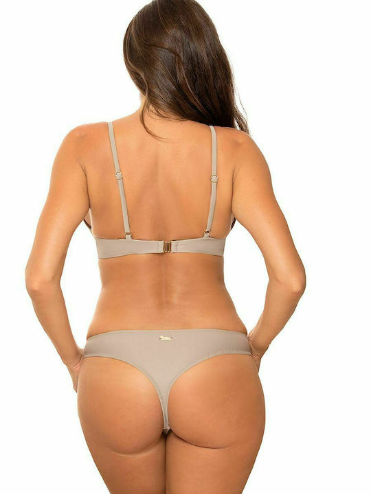 Marko Padded Underwire Bikini Set Bra & String Bottom Beige