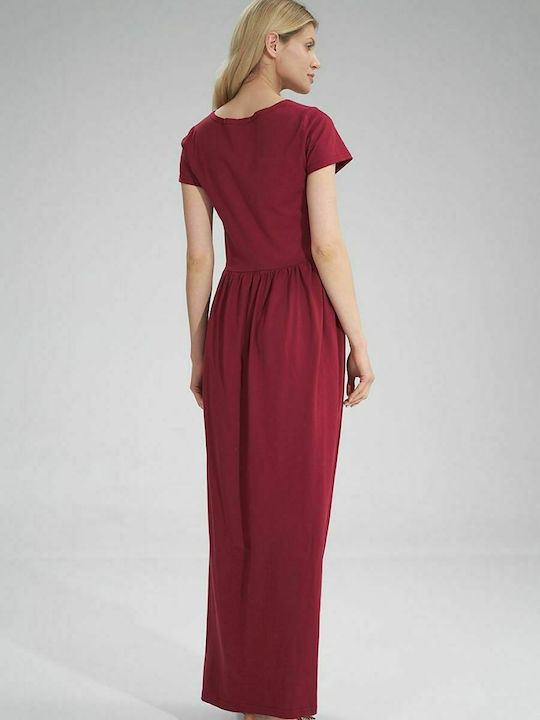 Figl Rochii de vară pentru femei Maxi Rochie cu Slit Burgundy