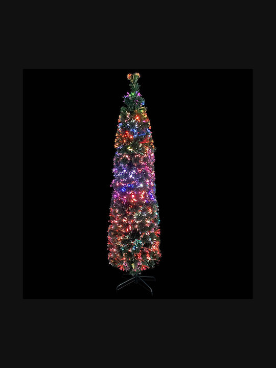 Christmas Slim Green Tree with Metallic Base and Optical Fibers Lighting H210cm