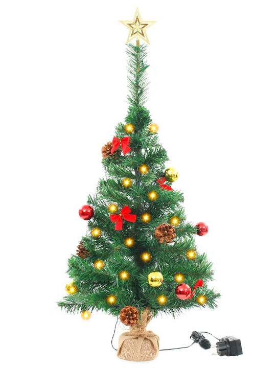 Χριστουγεννιάτικο Δέντρο Πράσινο Στολισμένο 64εκ με Μεταλλική Βάση και Φωτισμό LED