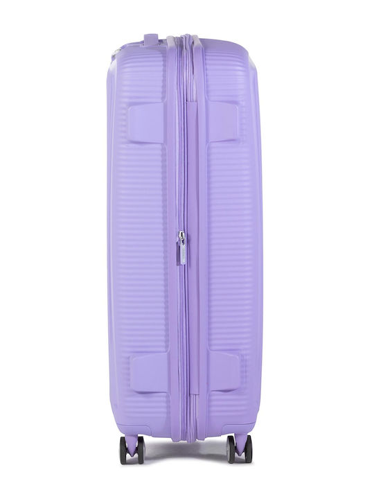 American Tourister Soundbox Spinner Large Hard Travel Suitcase Lila with 4 Wheels Height 77cm