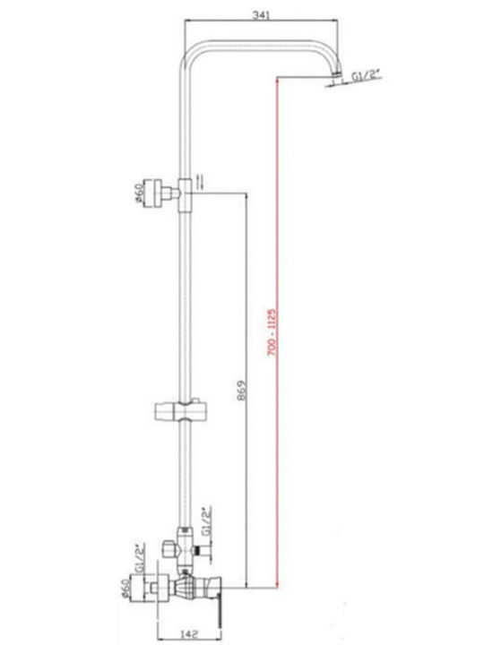 Kls Diva Höhenverstellbare Duschsäule mit Wannenbatterie 70-112.5cm Schwarze