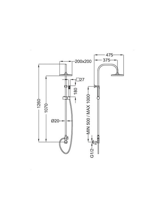 Ottone Meloda Fix Shower Column without Mixer 126cm Silver