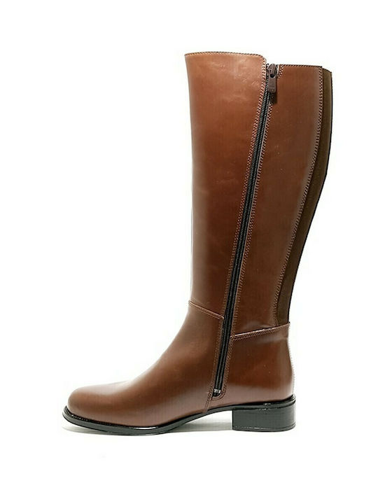 Leather Women's Boots with Rubber Tabac Brown