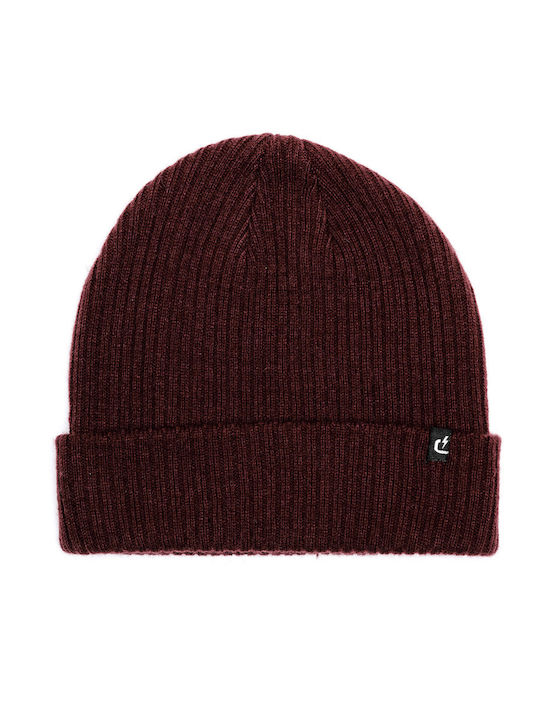 Beanie Unisex Σκούφος με Rib Πλέξη σε Μπορντό χρώμα