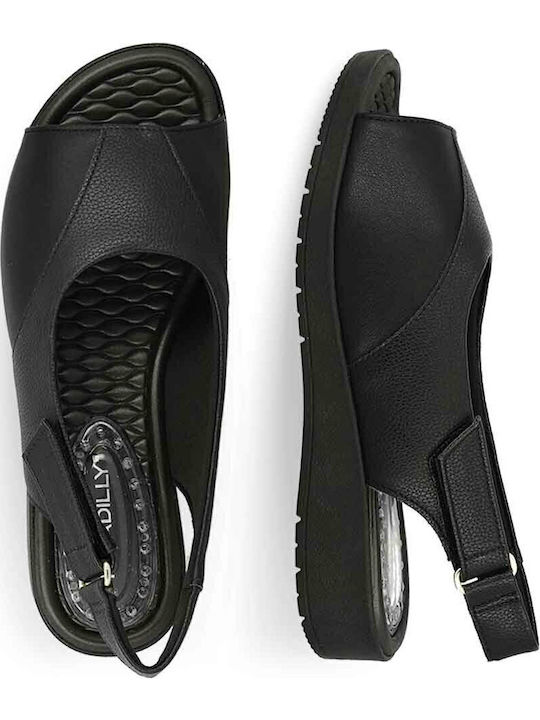 Leder Flache Sandalen für Damen Anatomisch in Schwarz Farbe
