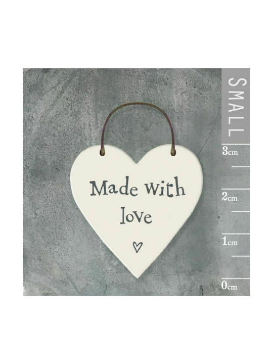 Made with Love Hanging Heart Ornament Wooden White 3x6cm