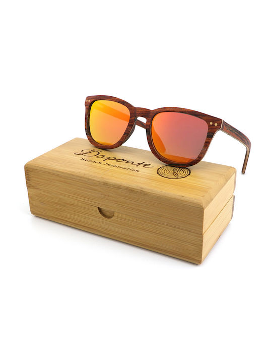 Daponte Women's Sunglasses with Brown Wooden Frame and Orange Polarized Mirror Lens DAP041R 2