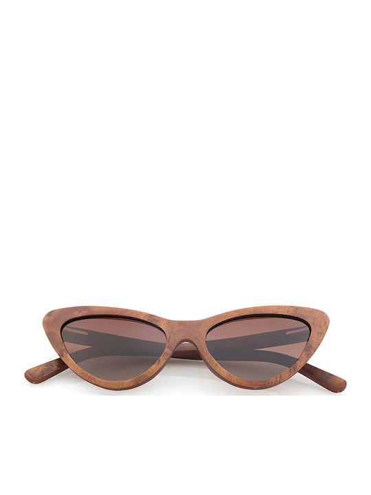 Daponte Women's Sunglasses with Brown Wooden Frame and Brown Gradient Polarized Lens DAP359MB G5