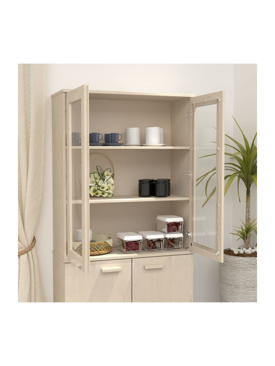 Wall Living Room Display Cabinet made of Solid Wood with Glass Honey Brown 85x35x100cm