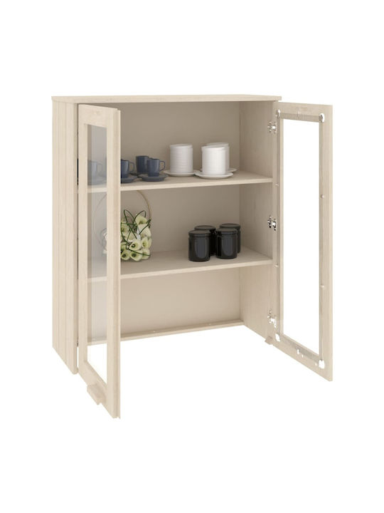 Wall Living Room Display Cabinet made of Solid Wood with Glass Honey Brown 85x35x100cm