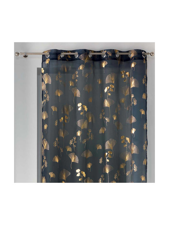 Douceur d'Intérieur Curtain with Grommet L-C Bloomy Voilage Marine 140x240cm