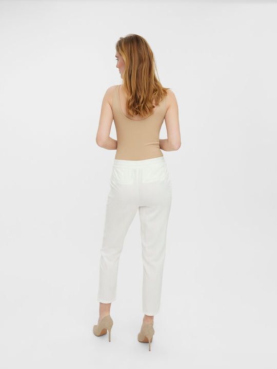 Vero Moda Damen Leinen Hose mit Gummizug in Slim Passform Weiß