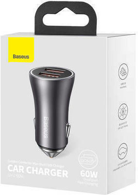 Baseus Golden Contactor Auto-Ladegerät 60W mit Anschlüssen: 2xUSB Gray Farbe