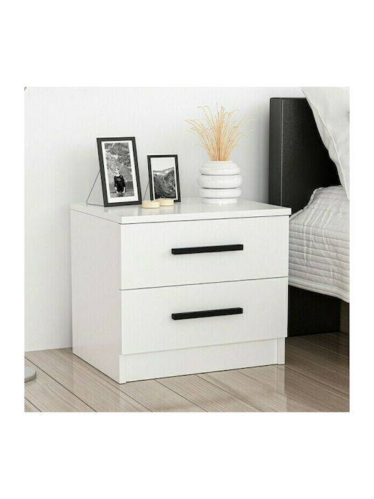 Duero Wooden Bedside Table Λευκό-Μαύρο 50x40x47cm