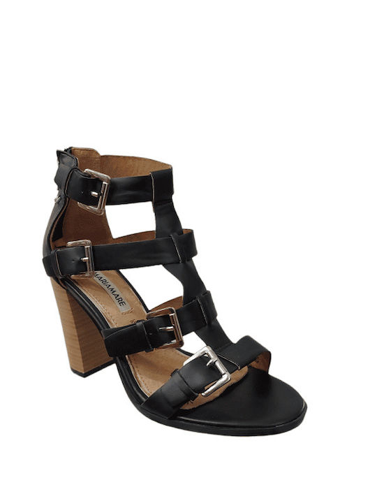 Maria Mare Women's Sandals with Ankle Strap Black with Chunky High Heel