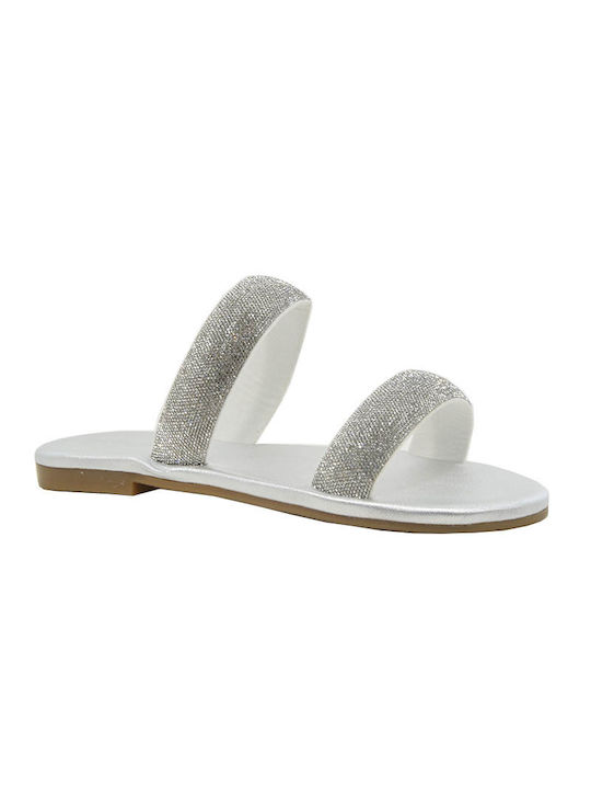 Makis Fardoulis Leather Women's Flat Sandals In Silver Colour