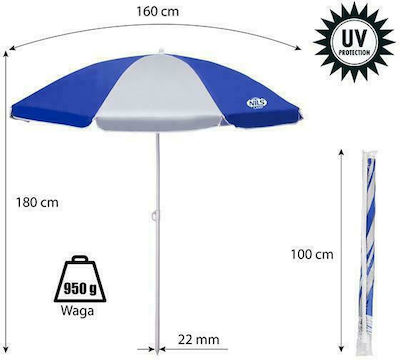Nils Foldable Beach Umbrella Diameter 1.85m Blue