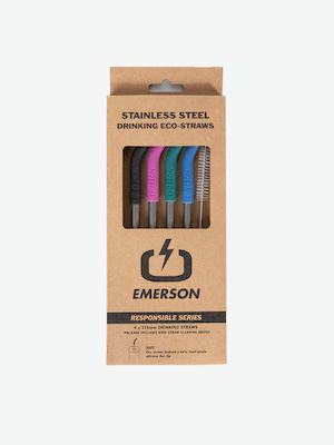 Emerson Straws Metal Multicolored Eco-Straws with Brush 4pcs