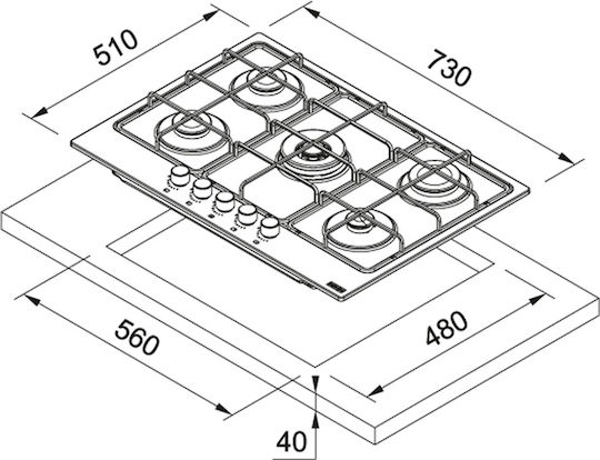 Franke FHSM 755 4G DC ON E Onyx Smart Gas Cooktop Autonomous 73x51εκ.