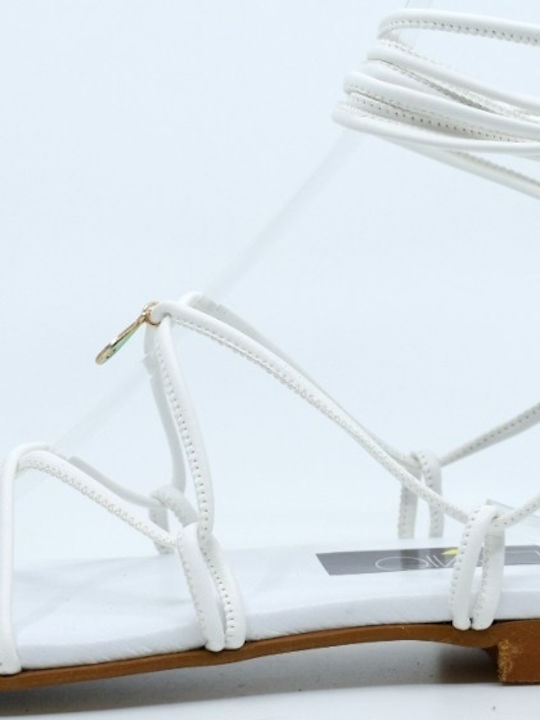 Leather Women's Flat Sandals in White Color