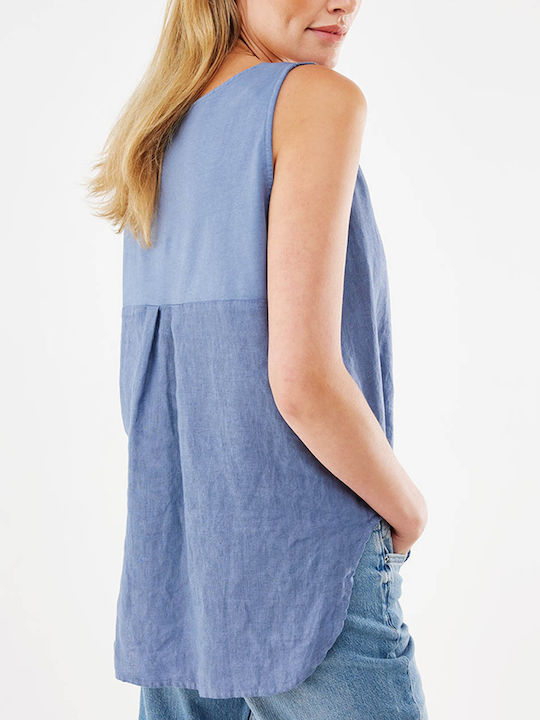 Women's Summer Blouse Linen Sleeveless Light Blue