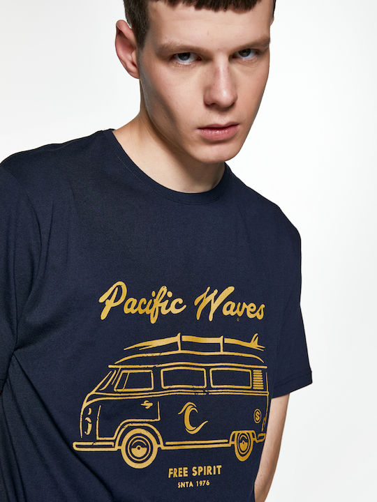 Tricou Snta cu imprimeu Pacific Waves - Blue Navy