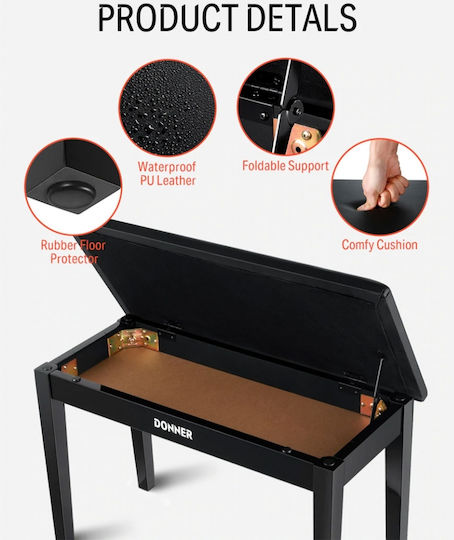 Donner EC-2087 Stool Piano L74.93xW34.29xH49.28-49.28cm