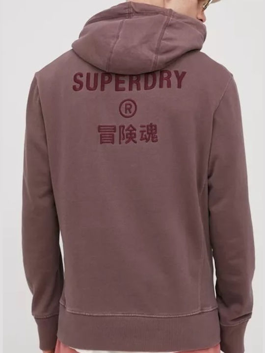 Superdry Cl Garment Dye Men's Sweatshirt with Hood and Pockets Purple