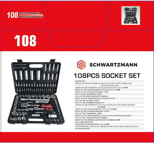 Schwartzmann Ratschen- & Steckschlüssel-Sets 108Stück