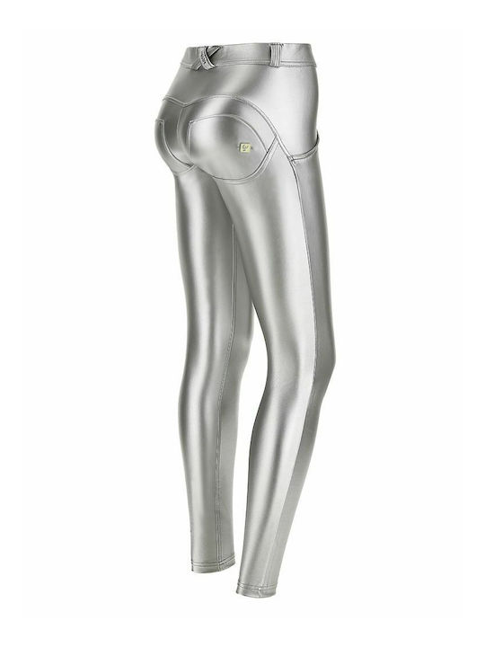 Wr.Up Super Skinny Täglich Frauen Lang Leggings Glänzend Silber