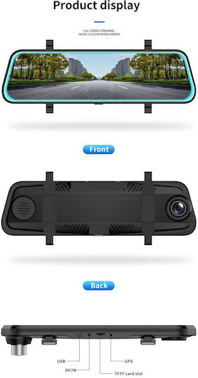 F1062 720P Mirror Car DVR Set with Rear Camera, 10" Display with Clip