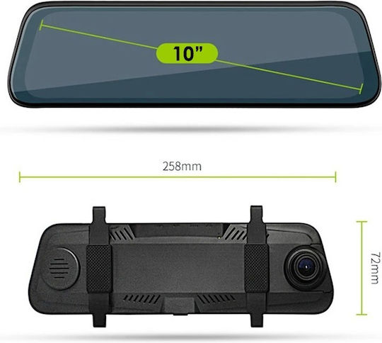 F1062 720P Mirror Car DVR Set with Rear Camera, 10" Display with Clip