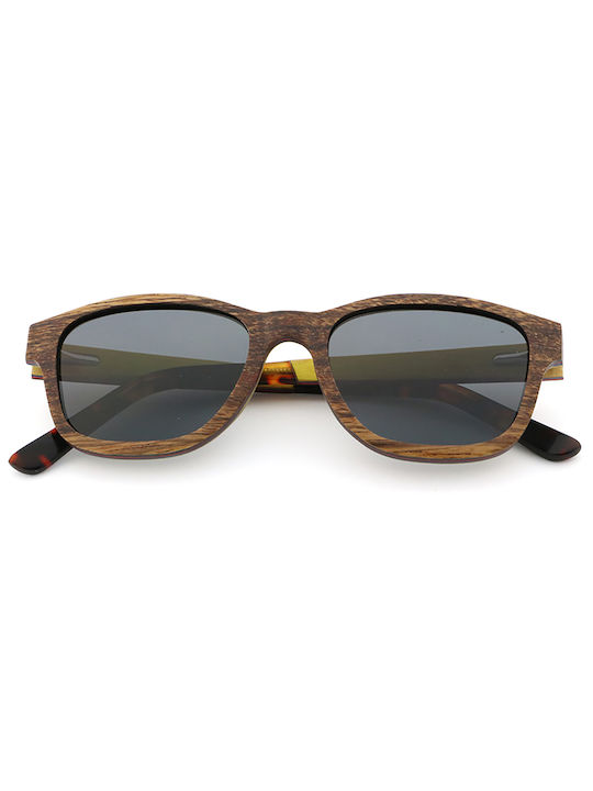 Daponte Men's Sunglasses with Brown Wooden Frame and Gray Polarized Lens DAP439D 4