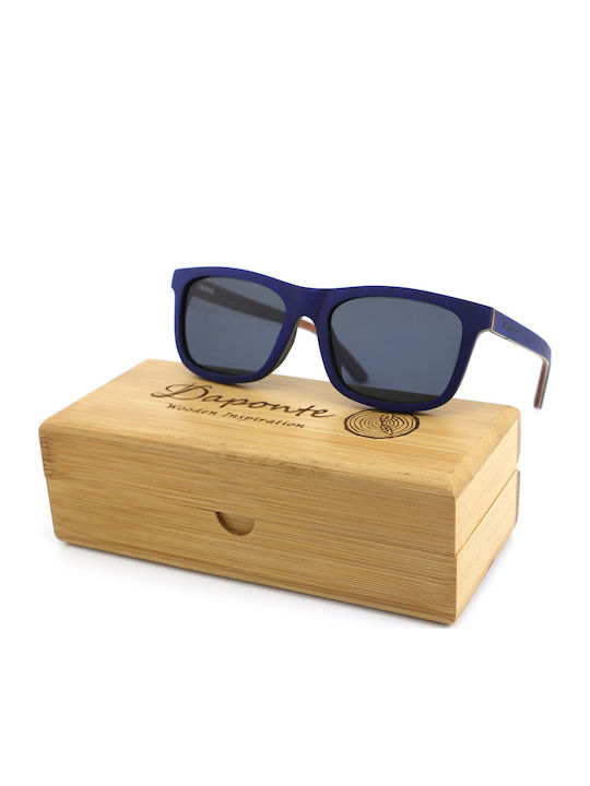 Daponte Men's Sunglasses with Blue Wooden Frame and Gray Polarized Lens DAP344C 4