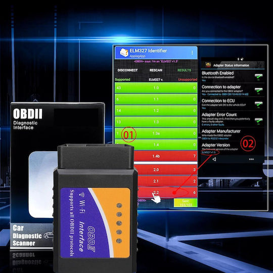 V2.5 Mini OBDII Διαγνωστικό Αυτοκινήτου ELM 327 OBD 2 με WiFi Συμβατό με Android