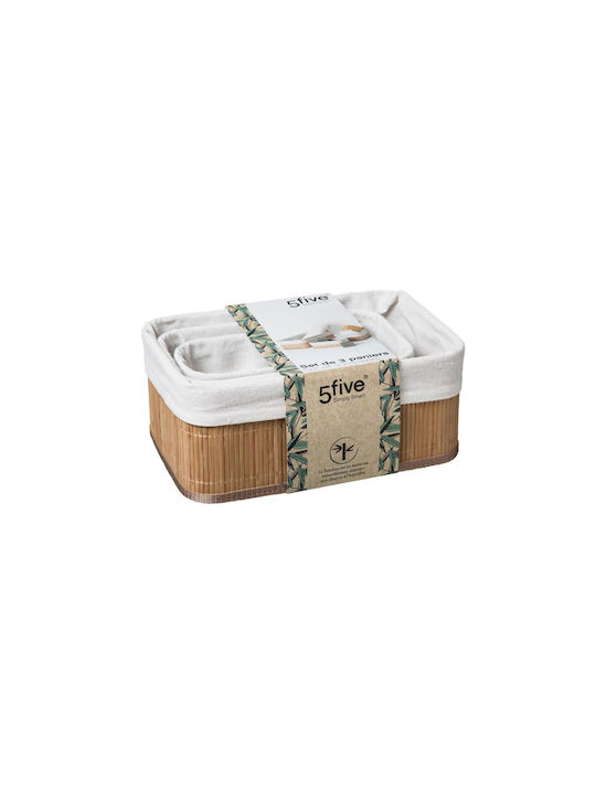 5Five Storage Basket Bamboo White 3pcs
