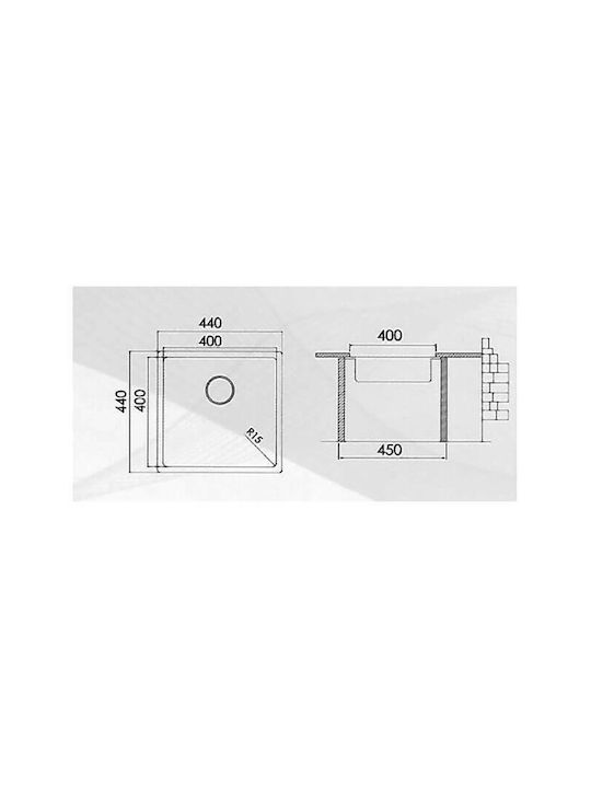 Excel Victoria 720MAS354 Sub masă Chiuvetă Inox Satinat L44xW44cm Argintiu