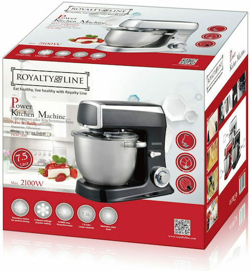 Royalty Line RL-PKM-2100 Stand Mixer 2100W with Stainless Mixing Bowl 7.5lt Red