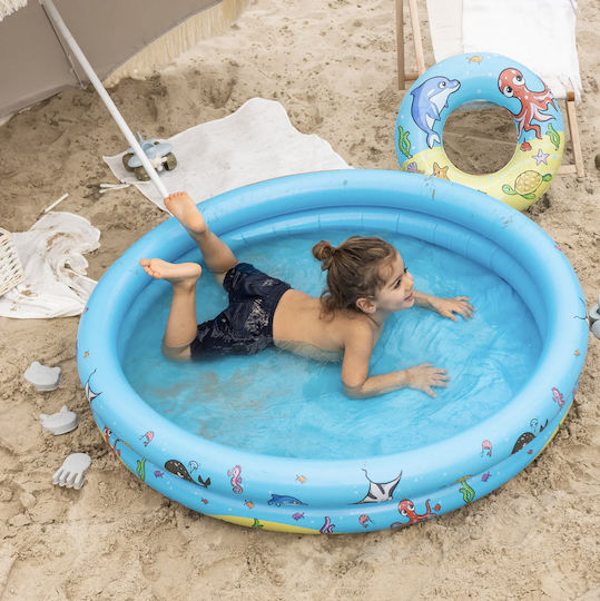 Swim Essentials Sea Animals Children's Round Swimming Pool PVC 75lt Inflatable 120x25cm Light Blue