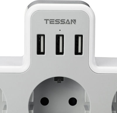 Tessan T-образен елемент Безопасност 3 Места с 3 USB Бял