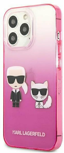 Karl Lagerfeld Ikonik Karl & Choupette Umschlag Rückseite Kunststoff Pink Gradient (iPhone 13 Pro)