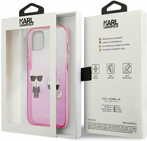 Karl Lagerfeld Ikonik Karl & Choupette Задна корица Пластмаса Pink Gradient (iPhone 13 mini)