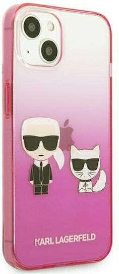 Karl Lagerfeld Ikonik Karl & Choupette Задна корица Пластмаса Pink Gradient (iPhone 13 mini)