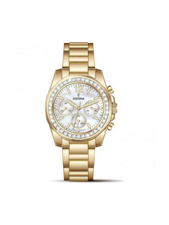 Festina Boyfriend Uhr Chronograph mit Gold Metallarmband