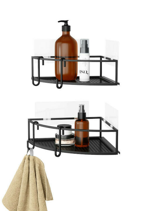 Umbra Cubico Corner Wall Mounted Bathroom Shelf Metallic with 2 Shelves 23x23x8cm Black
